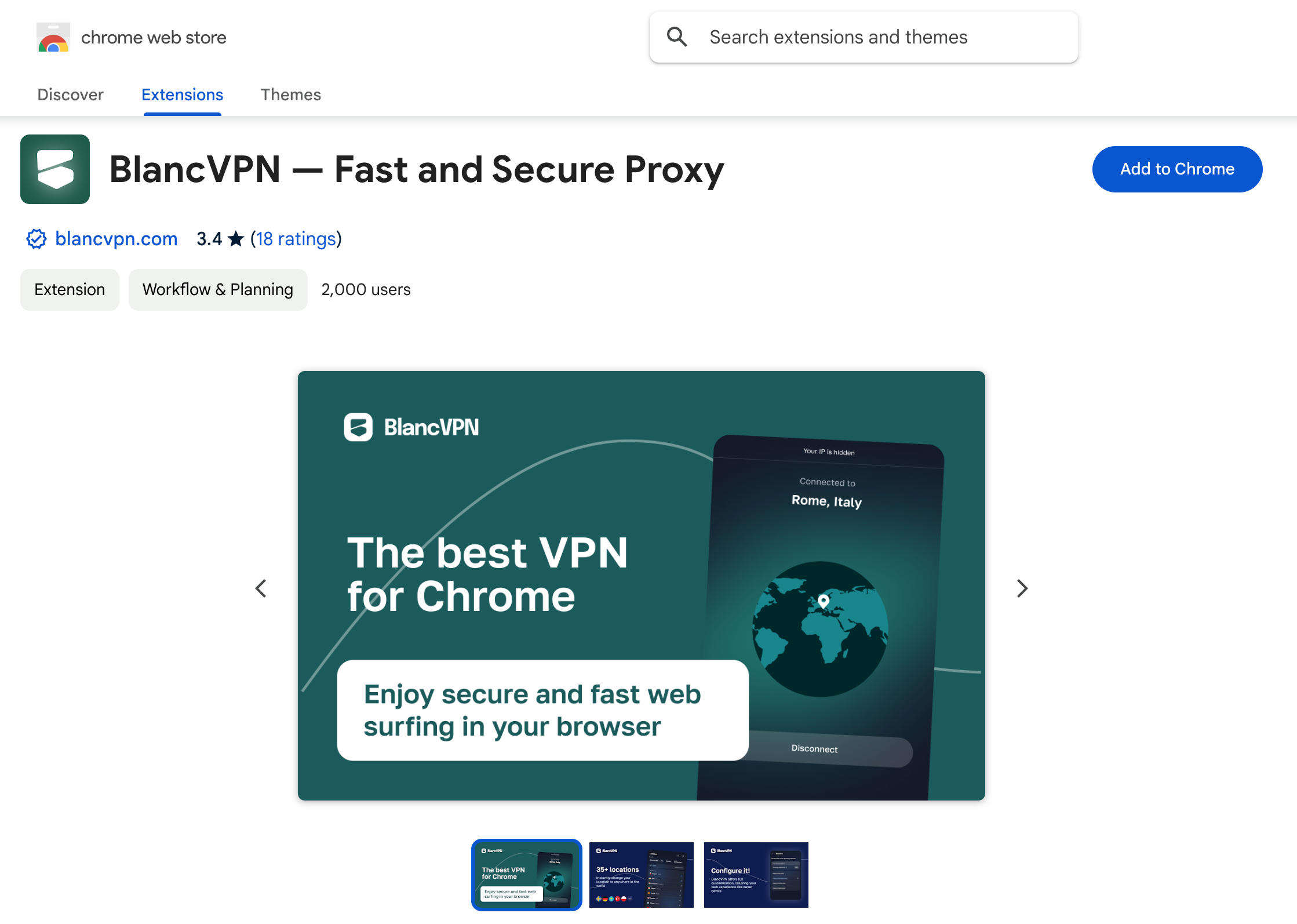 Страница BlancVPN в Chrome Web Store